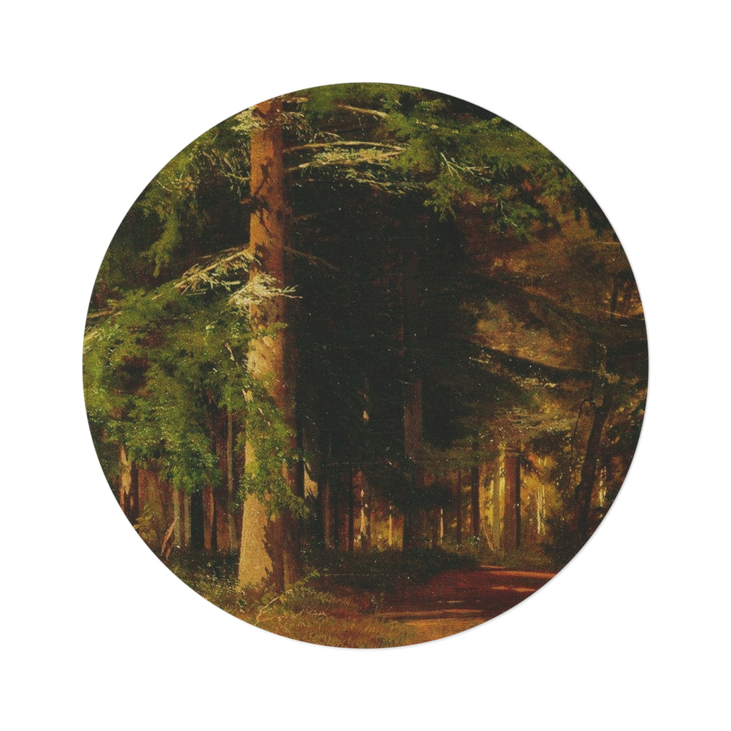 Forest Path Round Rug | Woodland Trees Landscape Circle Rug
