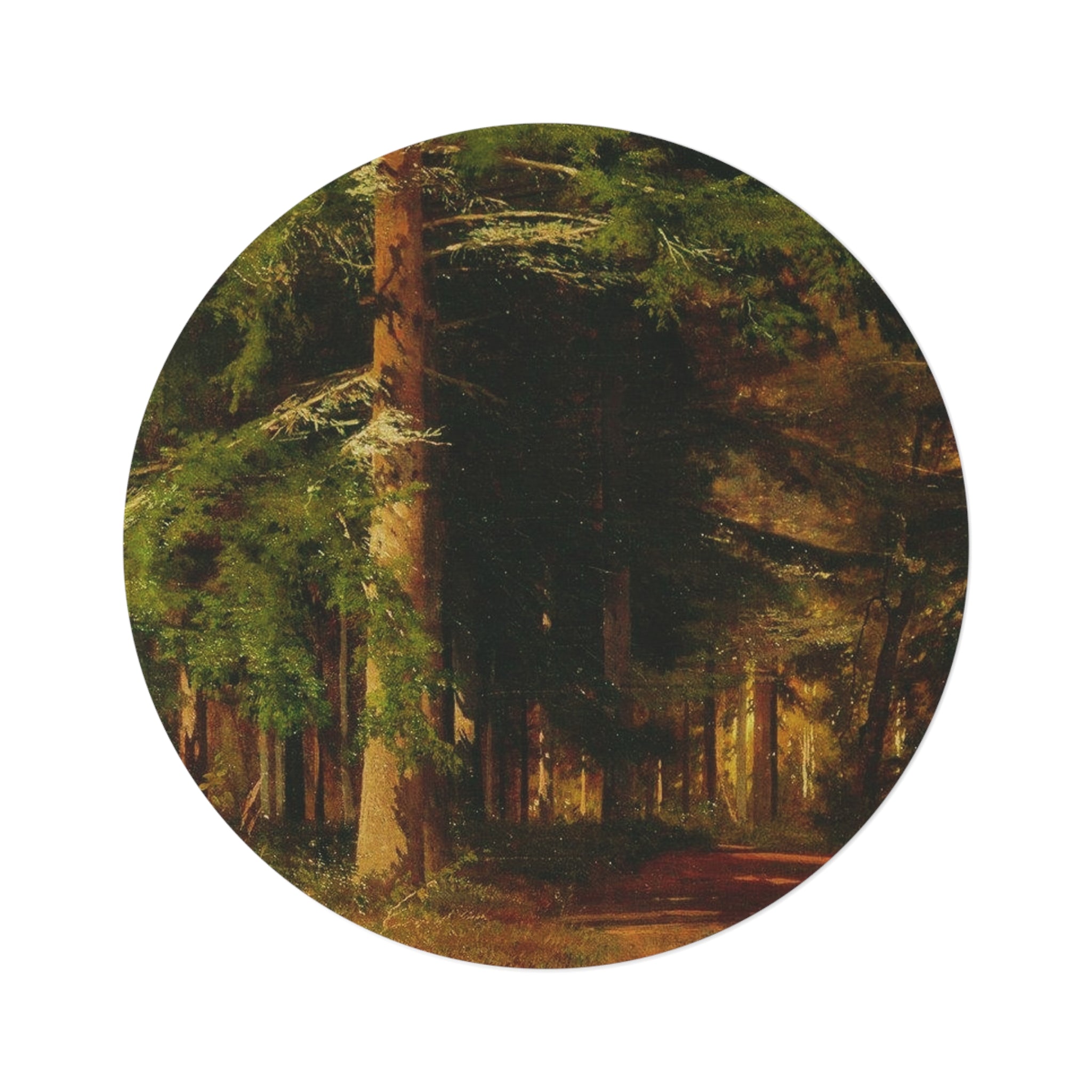 Forest Path Round Rug | Woodland Trees Landscape Circle Rug