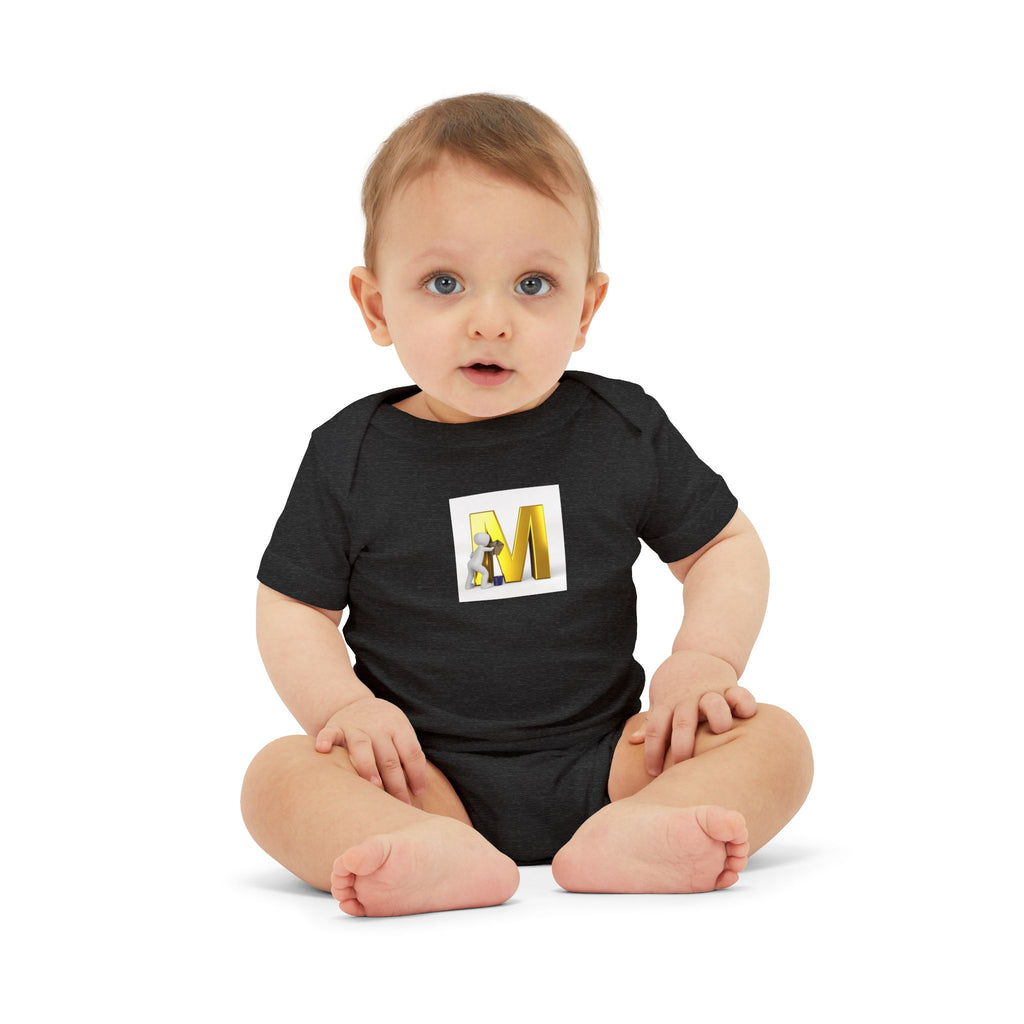 Yellow Letter M with Mouse Onesie | Baby Monogram Initial Infant Bodysuit