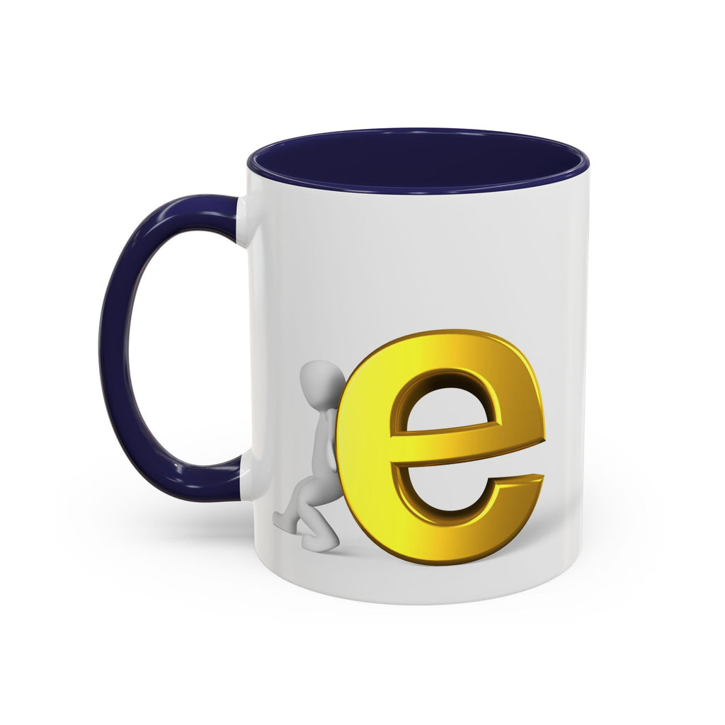 3D Stick Figure Pushing Gold Letter e Accent Coffee Mug | Black Handle, Interior