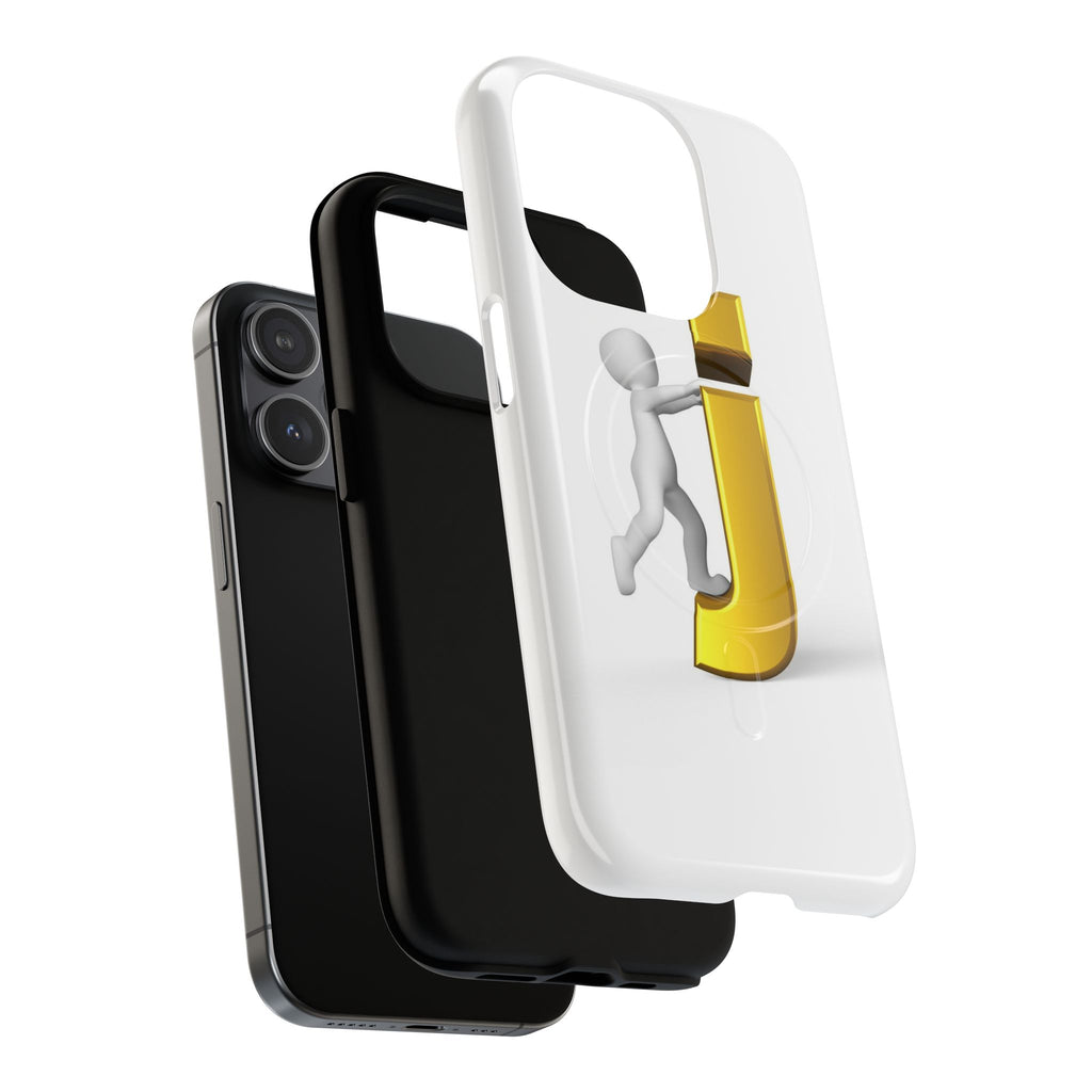 3D Stick Figure Pushing Gold Letter J Phone Case | Tough Magnetic Case