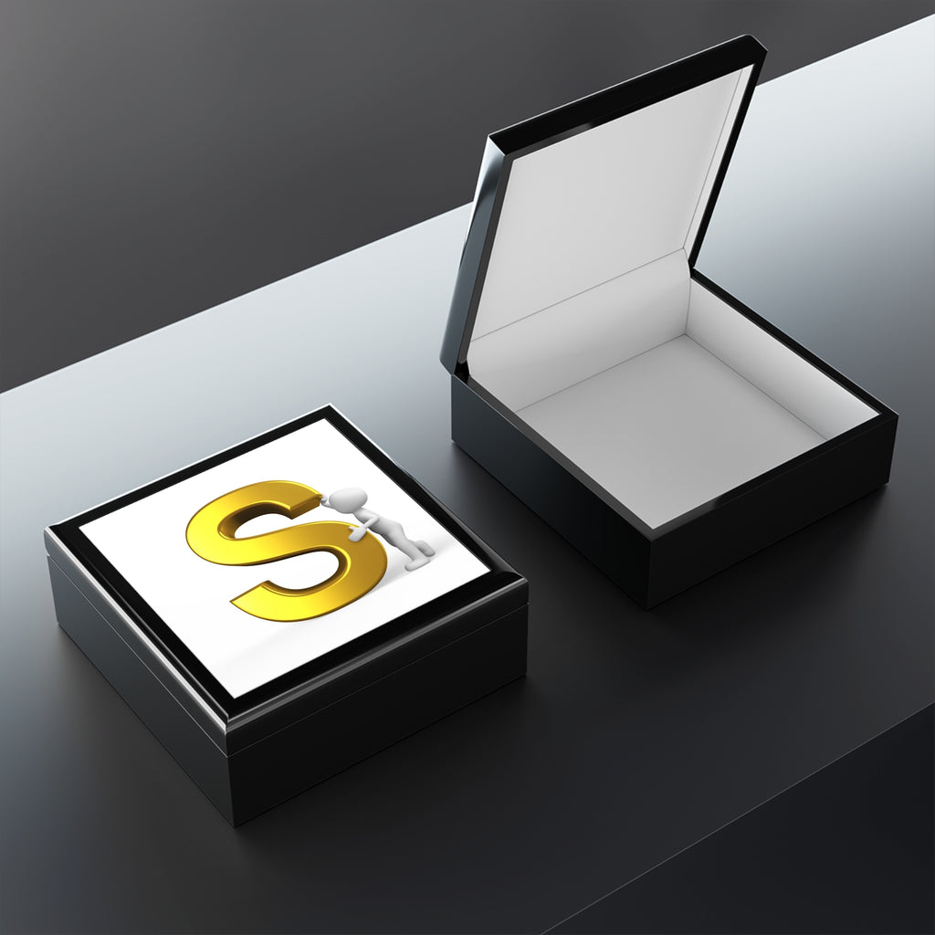 Gold Letter S Monogram Jewelry Box | Initial S Keepsake Box
