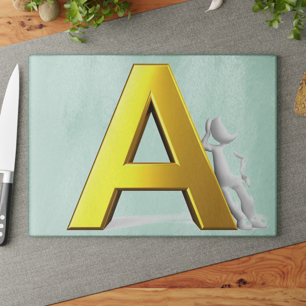 Gold Letter A Glass Cutting Board | Monogram Initial Kitchen Decor