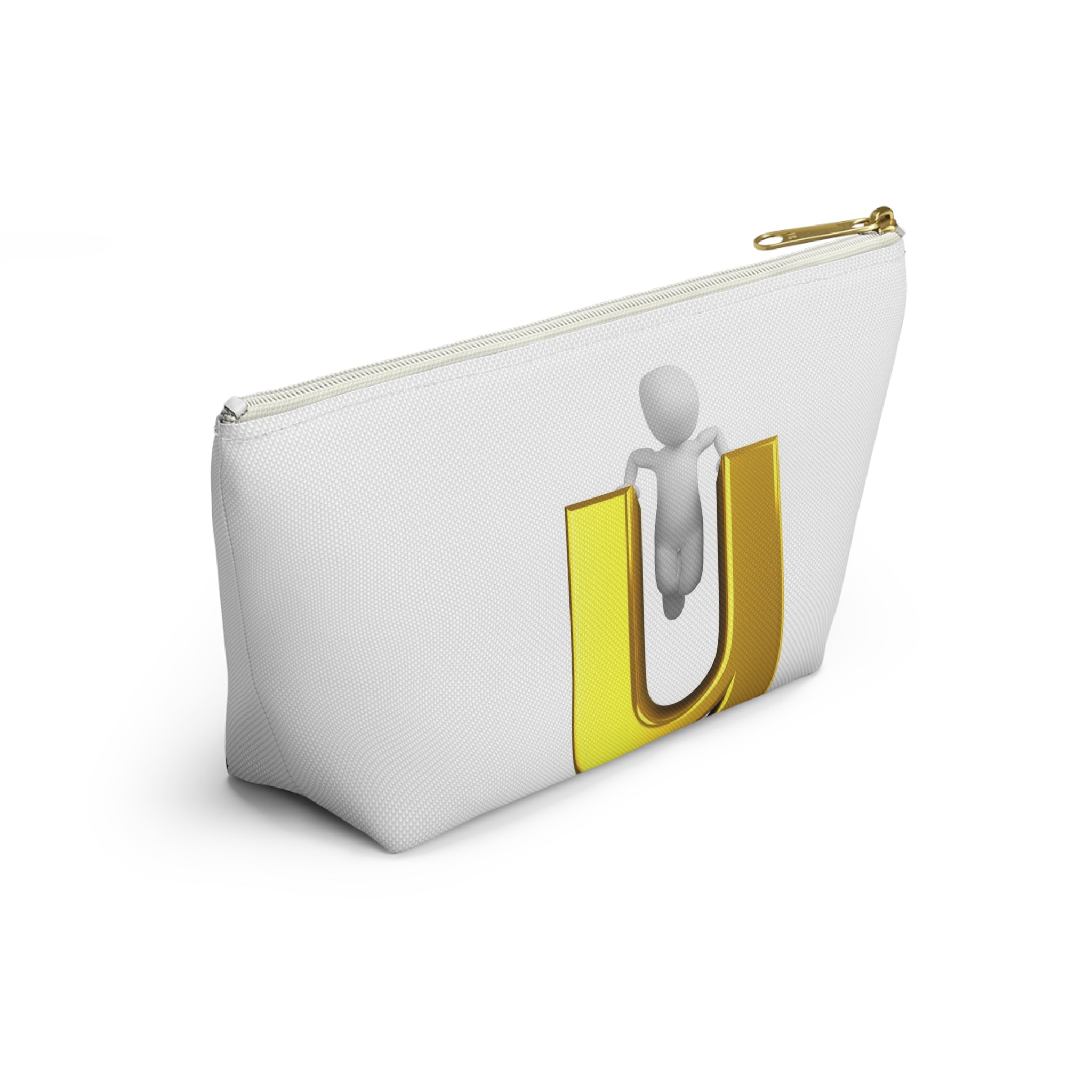 3D Stick Figure Climbing Gold Letter U Accessory Pouch