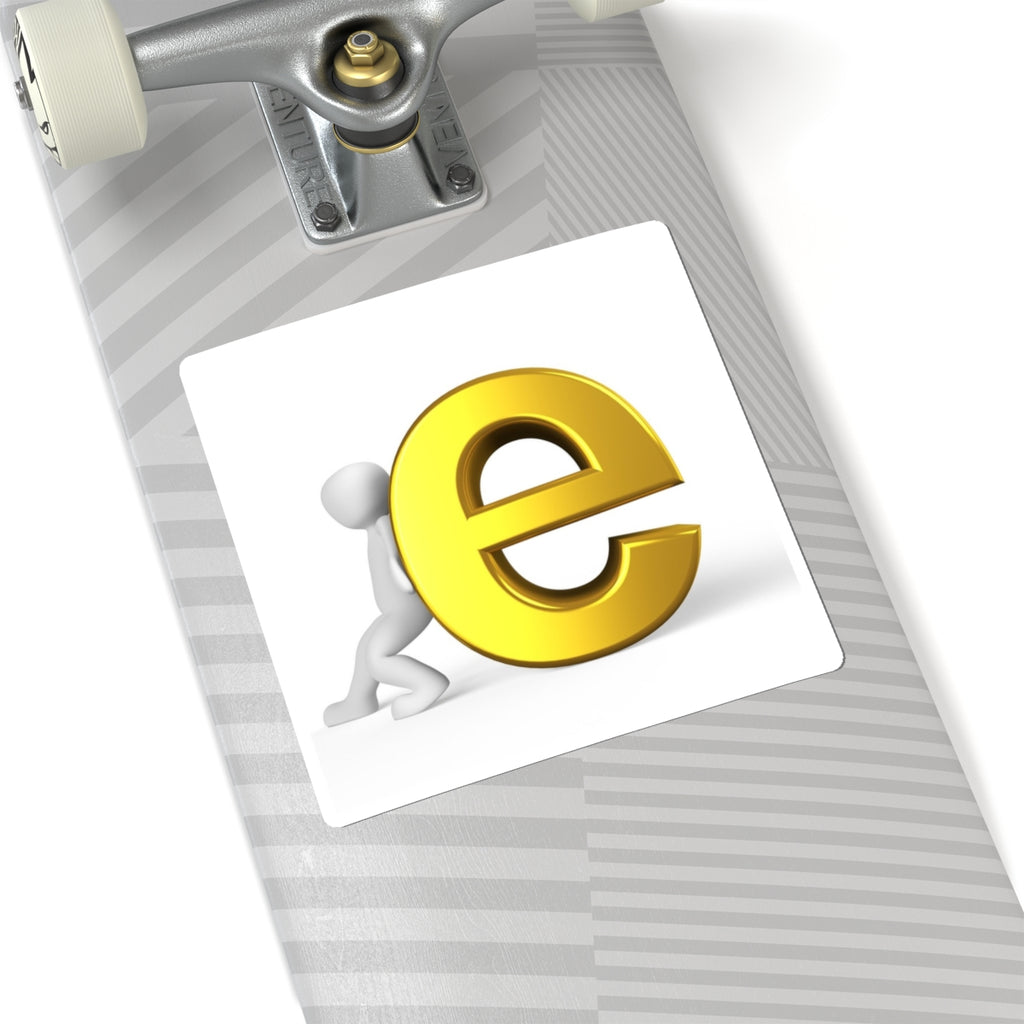 3D Gold Letter E with Figure Kiss-Cut Stickers | Laptop Decal, Alphabet Lettering