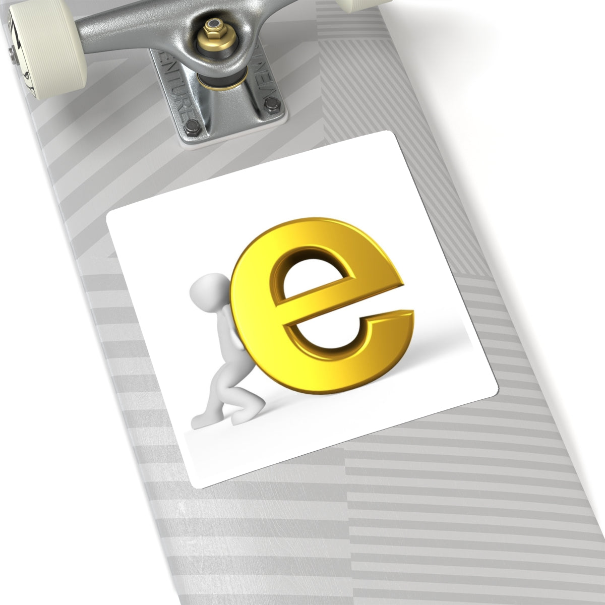 3D Gold Letter E with Figure Kiss-Cut Stickers | Laptop Decal, Alphabet Lettering