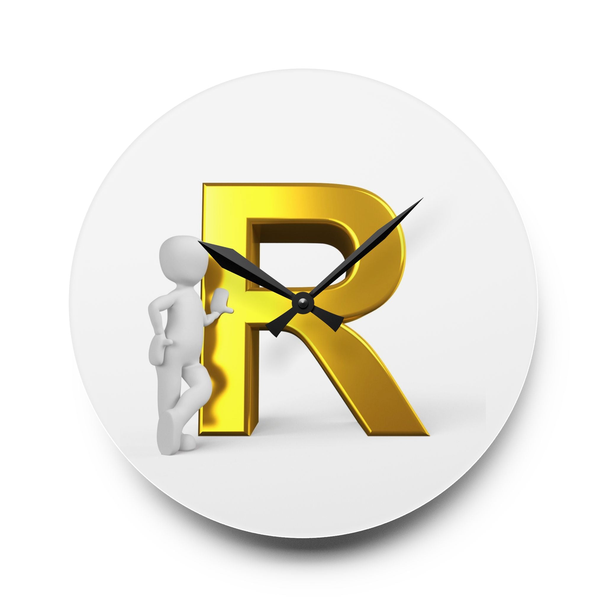 Horloge murale en acrylique Monogramme Lettre R dorée | Décoration initiale R