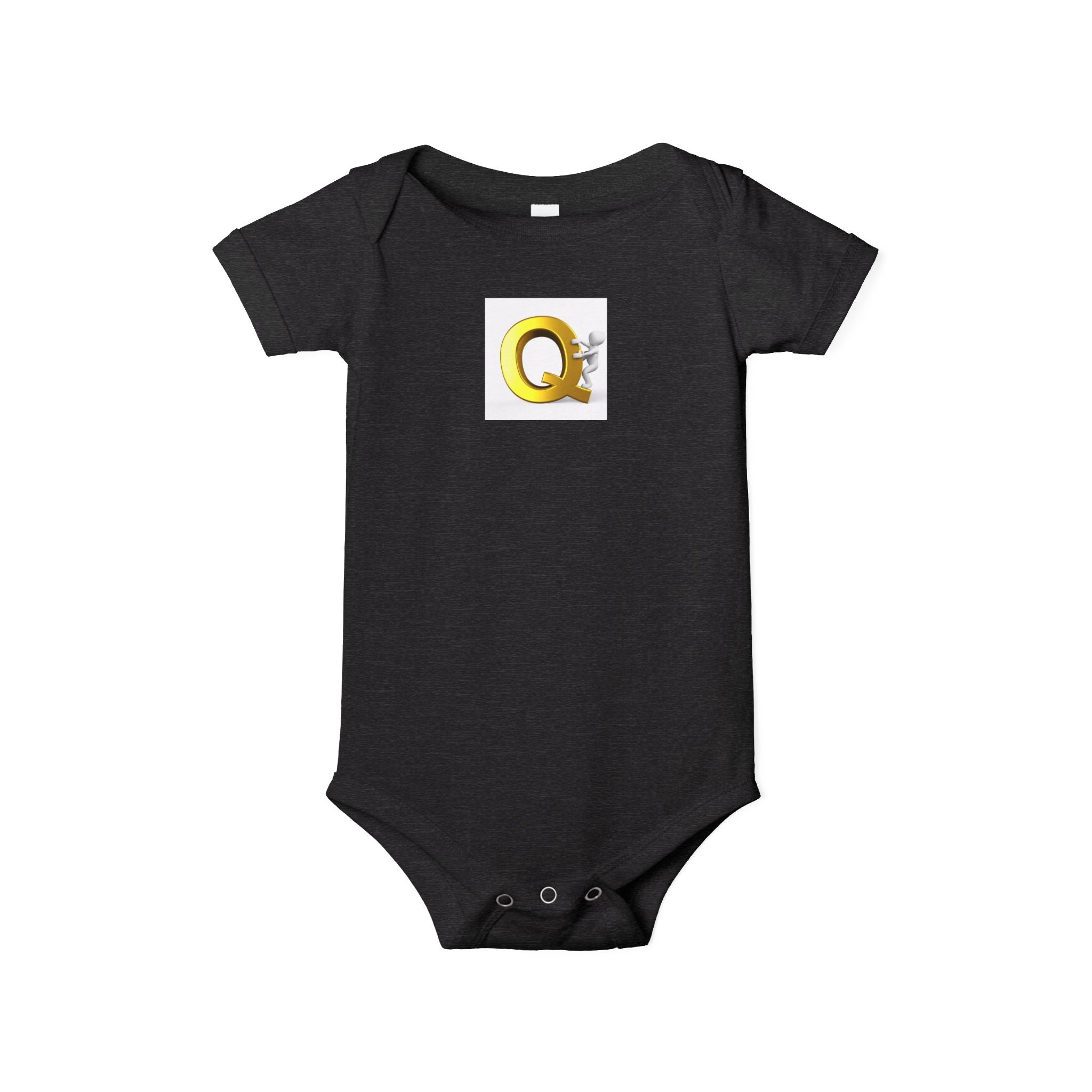 Lettre Q dorée avec figurine mignonne une pièce | Body bébé monogramme