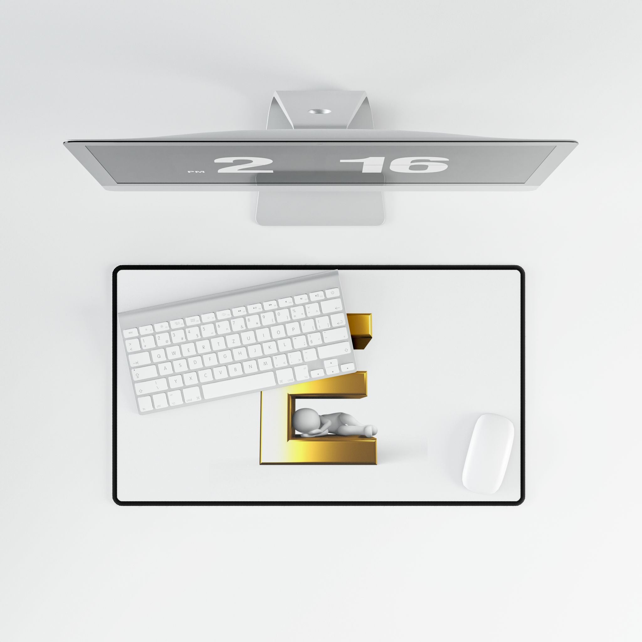 Gold Letter E with Lying Figure Desk Mat | Minimal Monogram Desk Pad