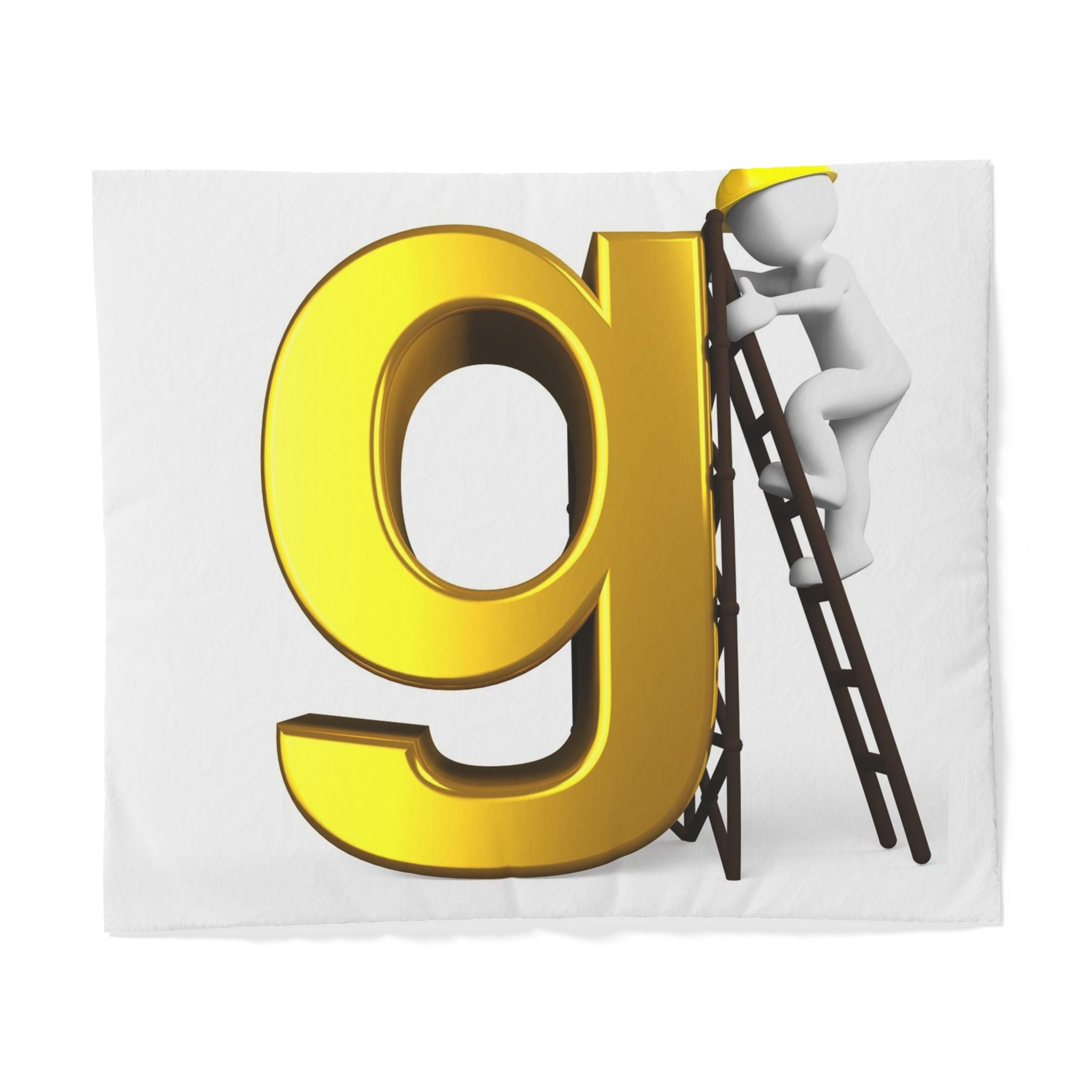 Golden Letter g with Worker Illustration Duvet Cover | Typography Bedding