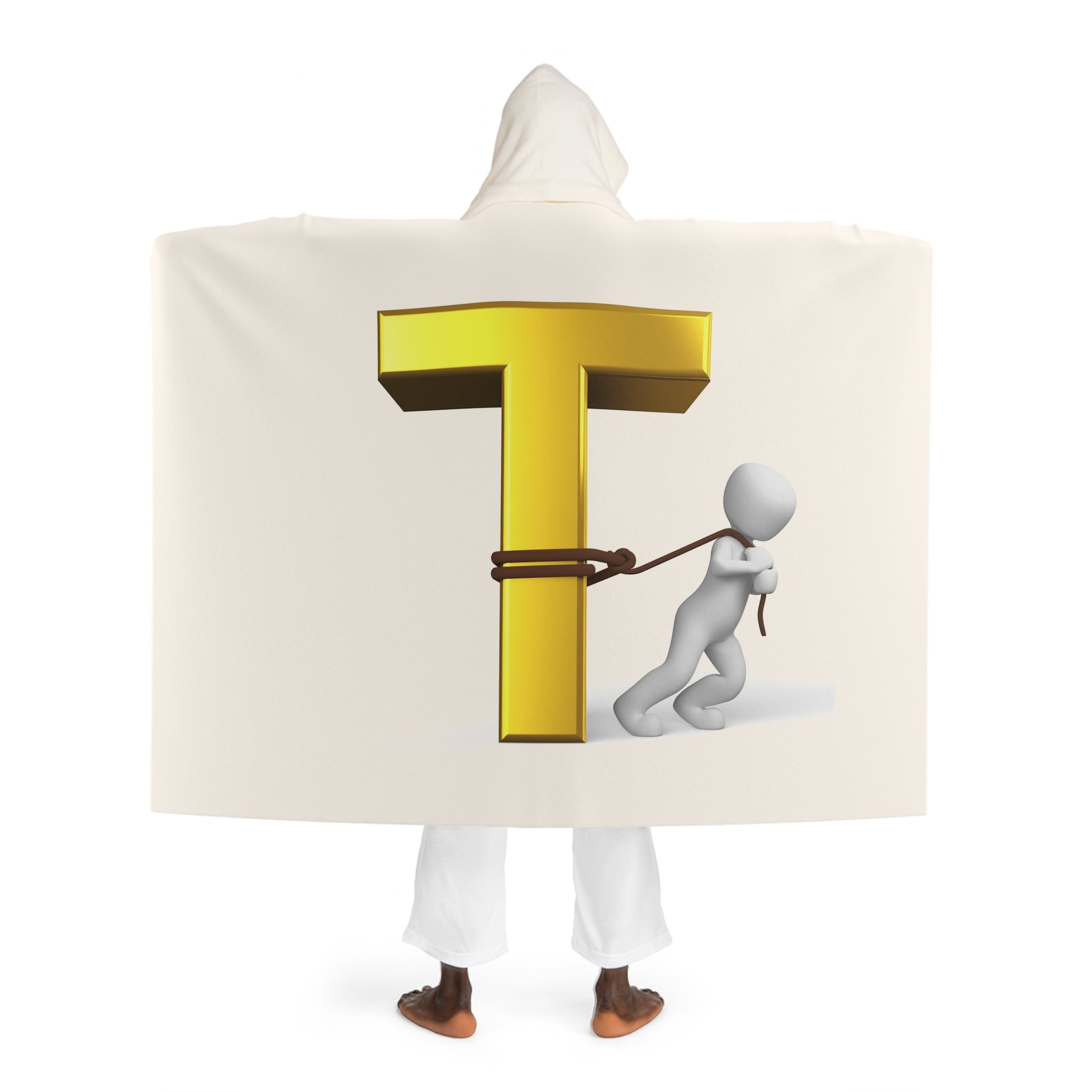 Gold Letter T With Figure | Cozy Hooded Blanket with Plush Sherpa