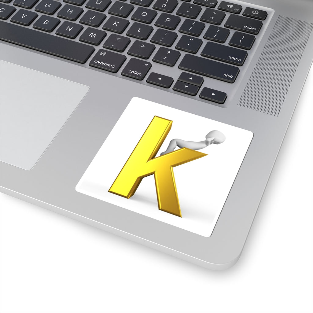Gold Letter K with 3D Figure Sticker | Kiss-Cut Sticker