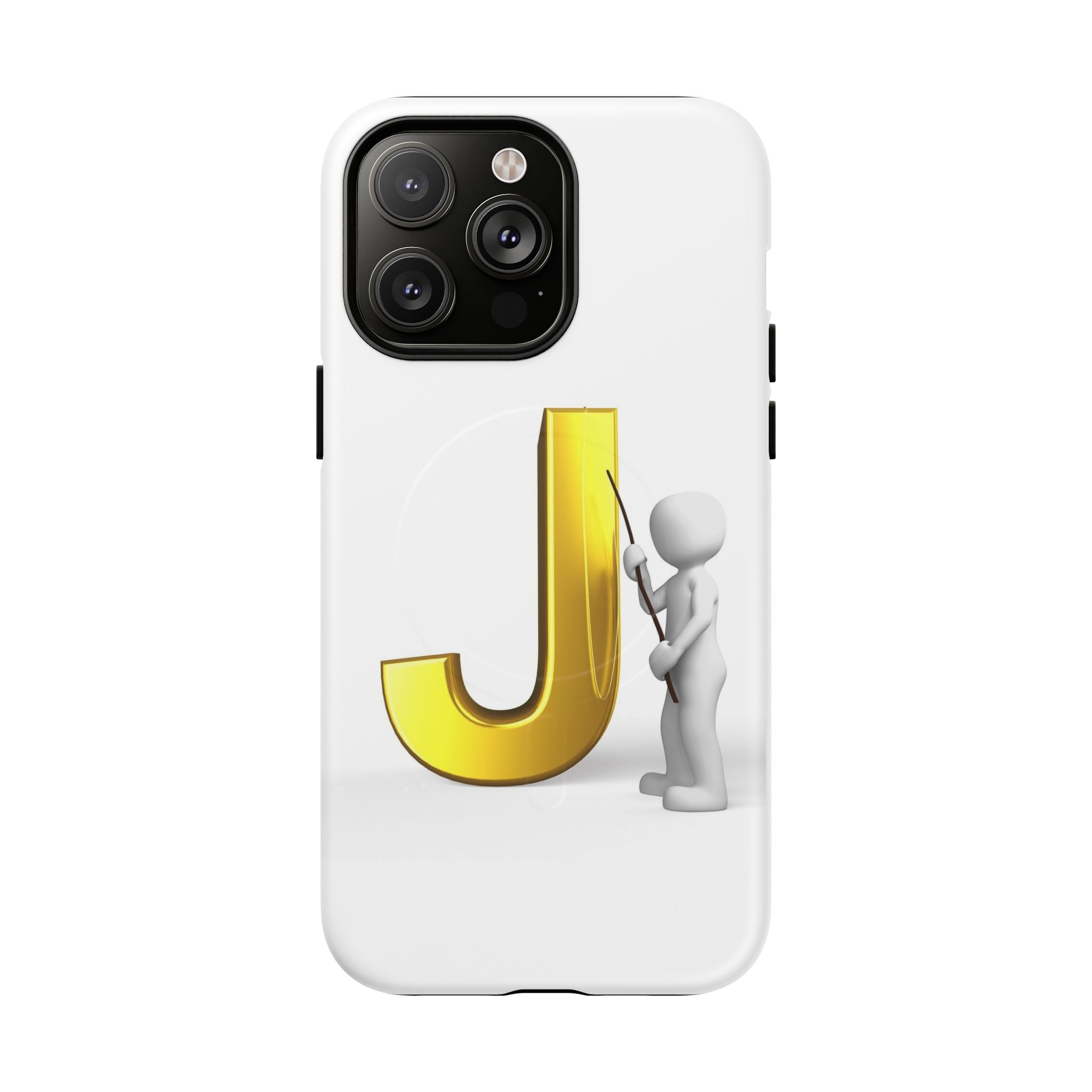 Coque de téléphone aimantée résistante dorée avec lettre J et figure de peintre