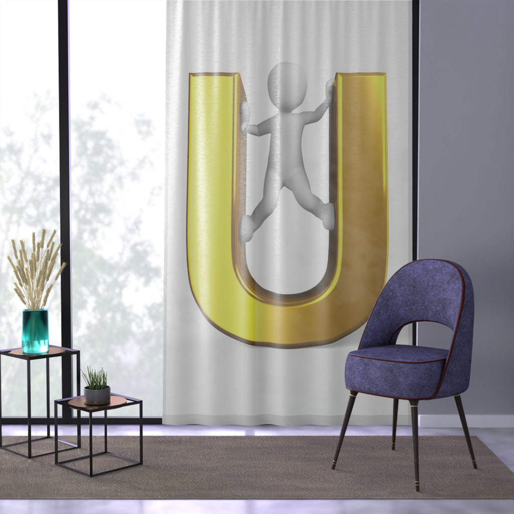 Gold Letter U with Climber Window Curtain | Alphabet Initial Monogram