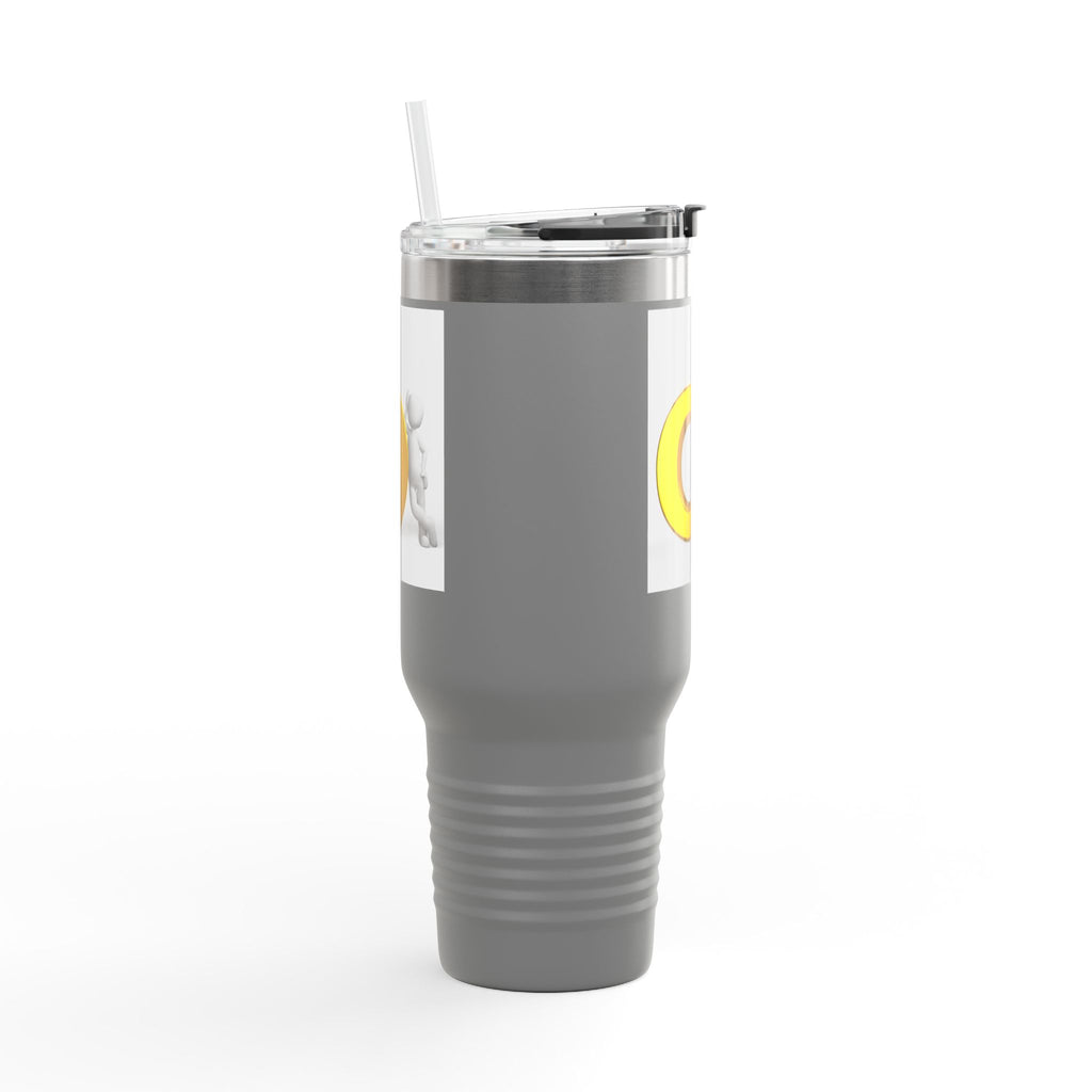 3D Person Pushing Gold O Letter Travel Mug | 40oz Insulated Tumbler