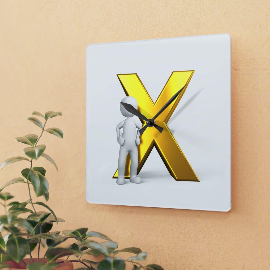 Gold Letter X with Figure Acrylic Wall Clock | Modern Initial Decor