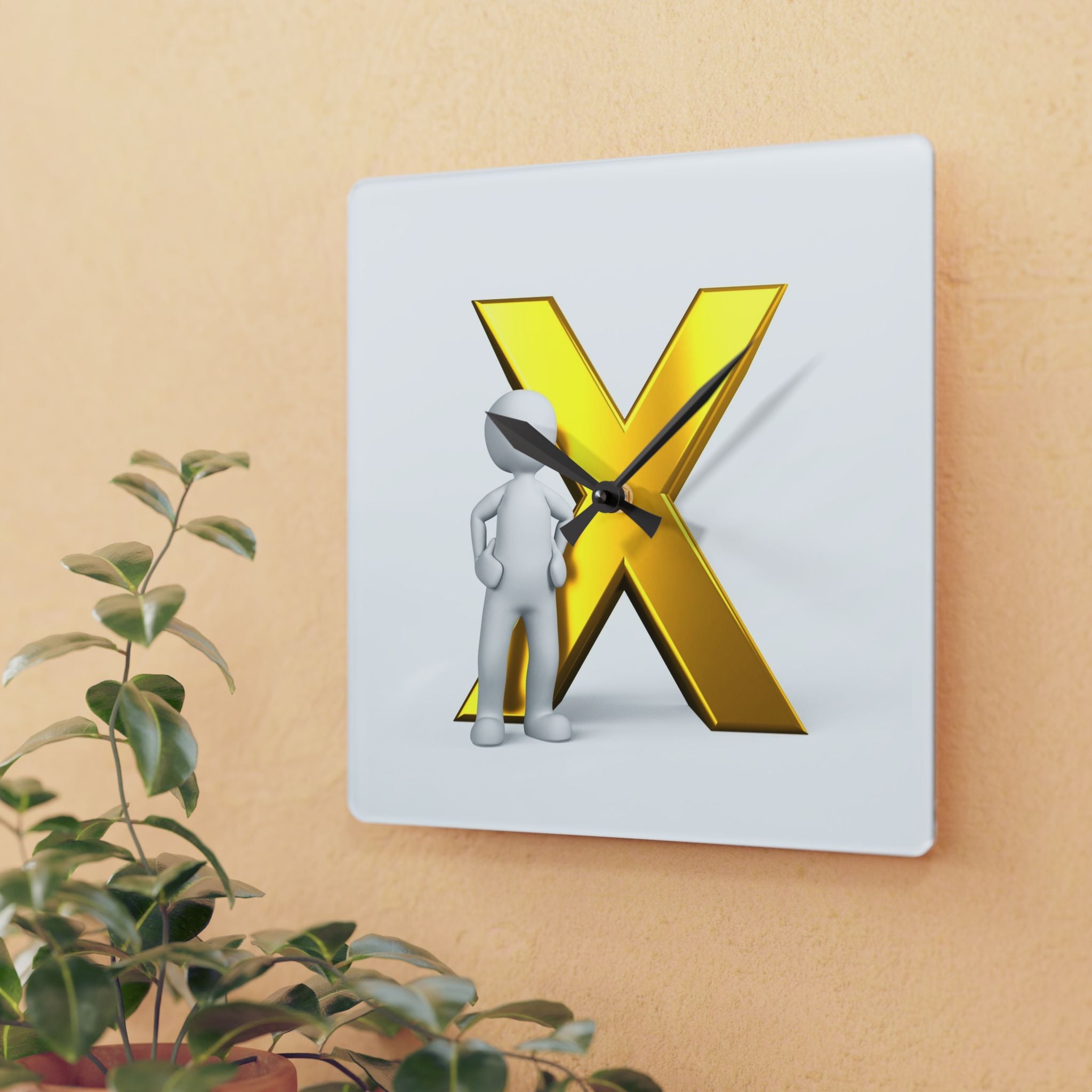 Gold Letter X with Figure Acrylic Wall Clock | Modern Initial Decor