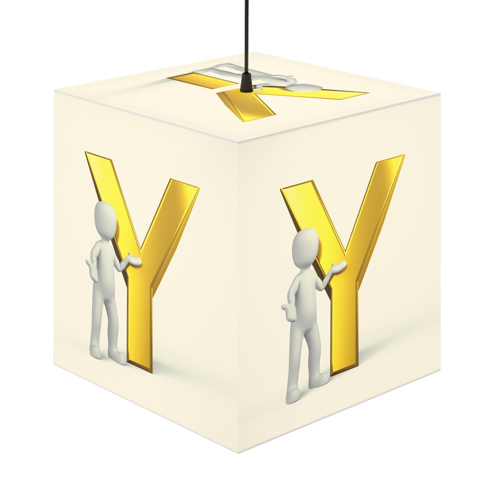 3D Stick Figure with Gold Letter Y Light Cube Lamp | Nursery Night Light