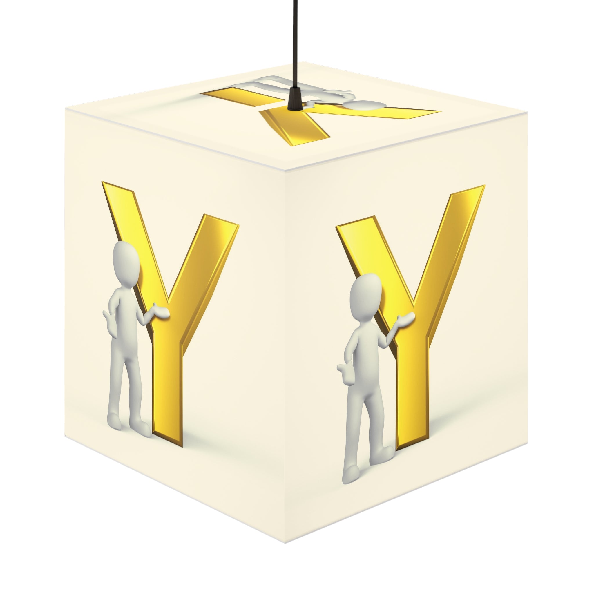 3D Stick Figure with Gold Letter Y Light Cube Lamp | Nursery Night Light