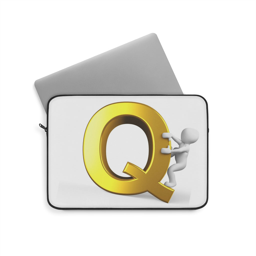 Gold Letter Q with Climbing Figure Laptop Sleeve | Monogram Initial Q