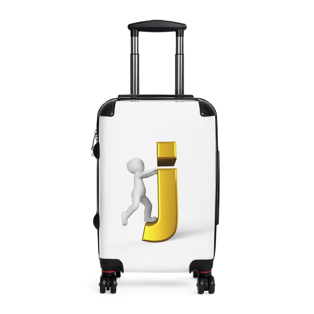 3D Person Riding Gold Letter J Suitcase | Personalized Initial Luggage