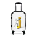 3D Person Riding Gold Letter J Suitcase | Personalized Initial Luggage