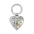 Money Print Heart Keychain | Dollar Bill Pattern, Novelty Accessory