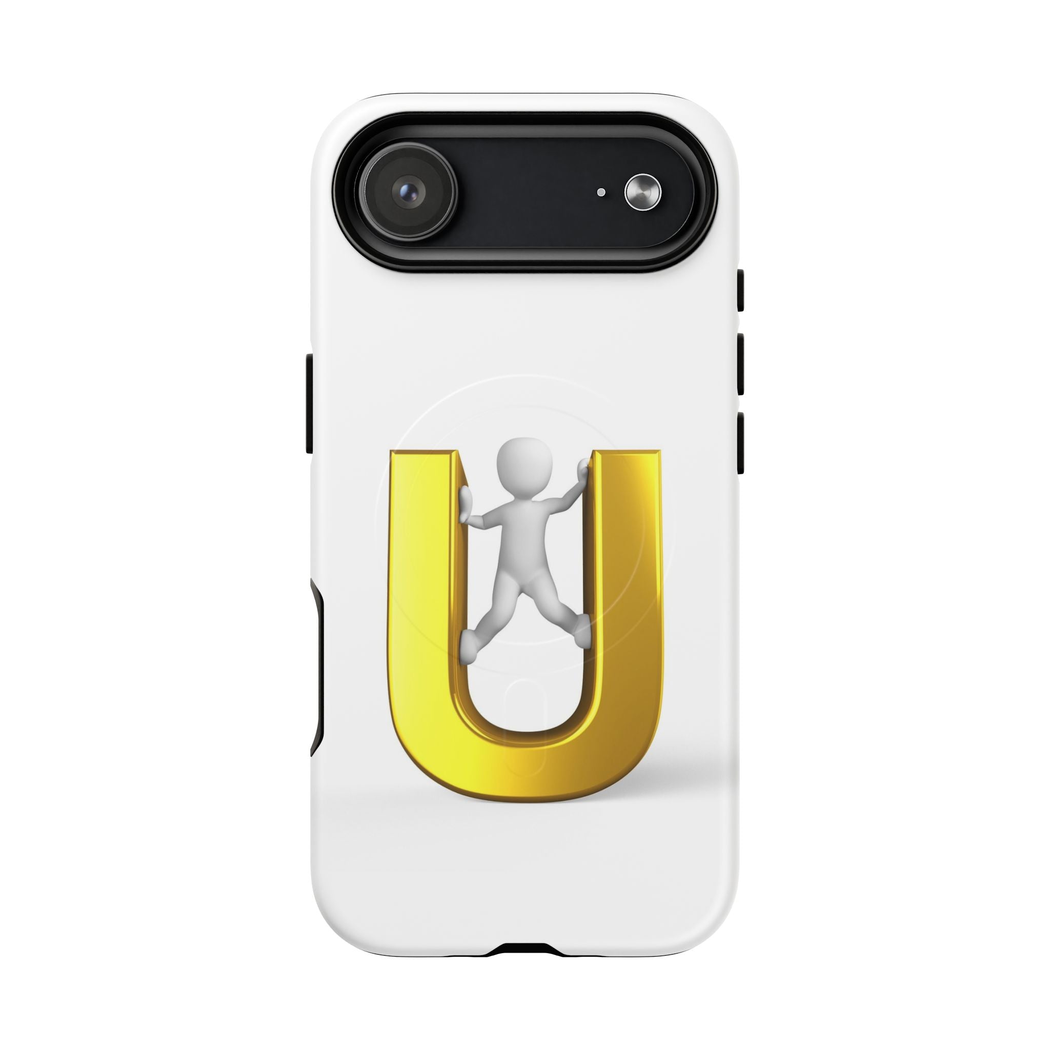 Coque de téléphone en 3D Dorée Lettre U avec Bonhomme Allumette | Coque Magnétique Robuste