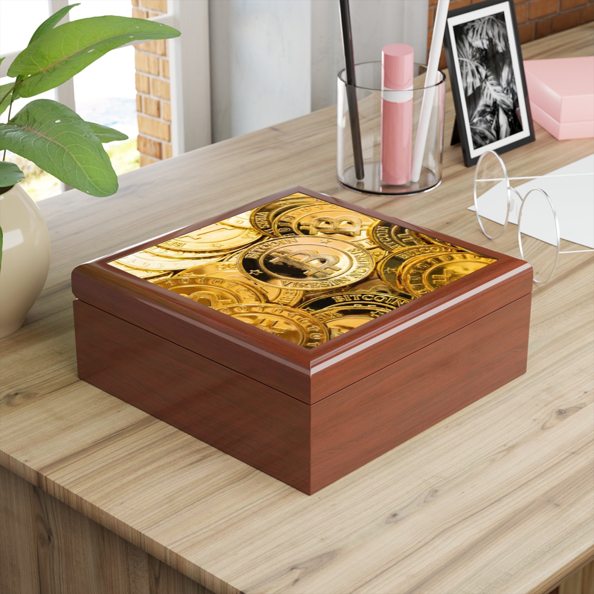 Bitcoin Coin Pattern Jewelry Box | Cryptocurrency Luxe Coin Design