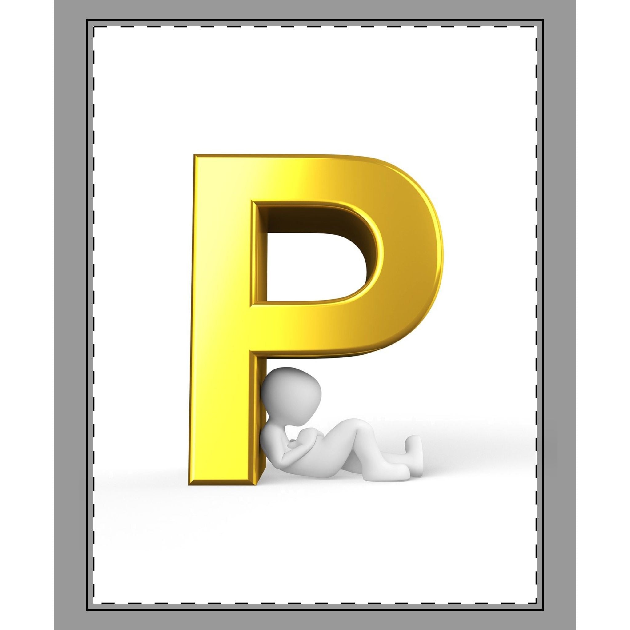 Gold Letter P with Leaning Figure Woven-Style Coverlet