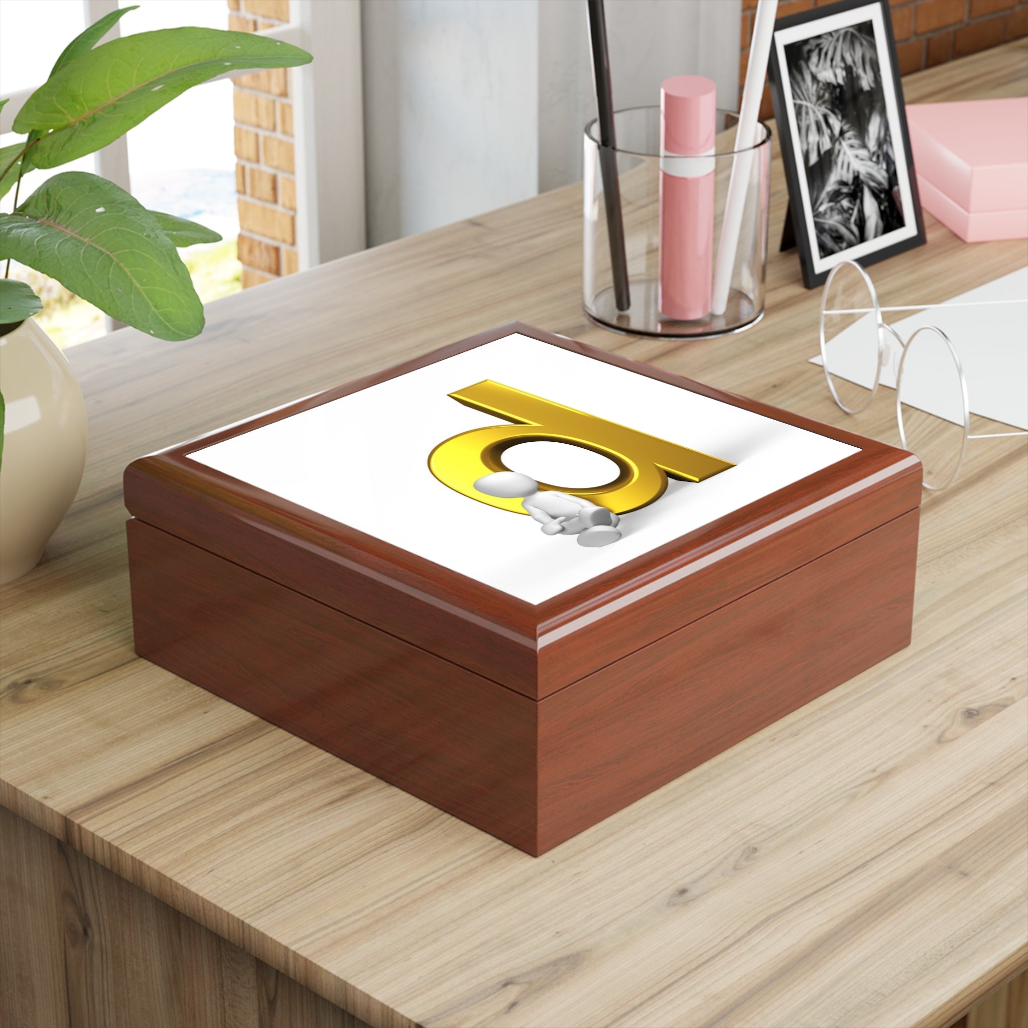 Gold Letter D with Figurine Jewelry Box | Personalized Initial Keepsake