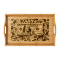 Money Collage Bamboo Serving Tray | Engraved Dollar Design