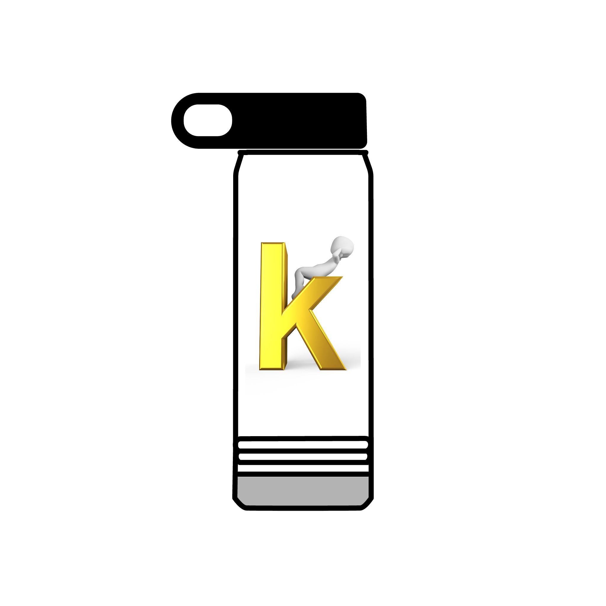 Yellow Letter K with 3D Figure Water Bottle | Personalized Initial 20oz