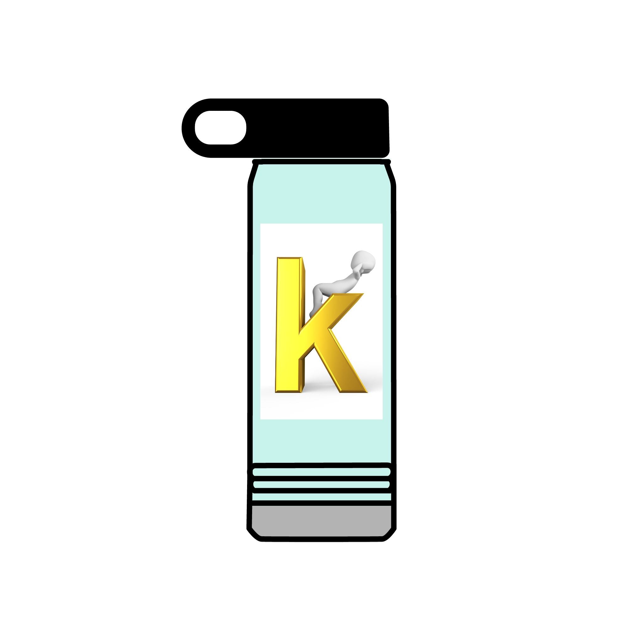 Yellow Letter K with 3D Figure Water Bottle | Personalized Initial 20oz