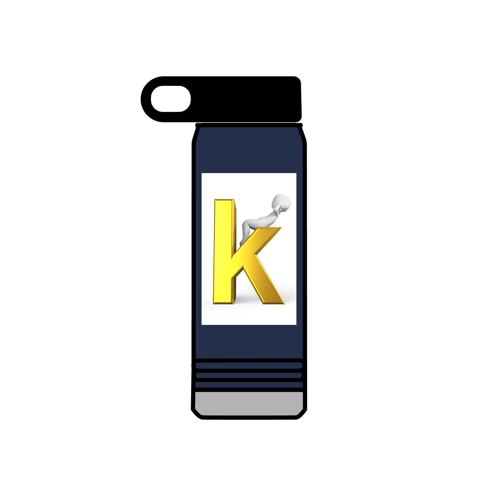 Yellow Letter K with 3D Figure Water Bottle | Personalized Initial 20oz