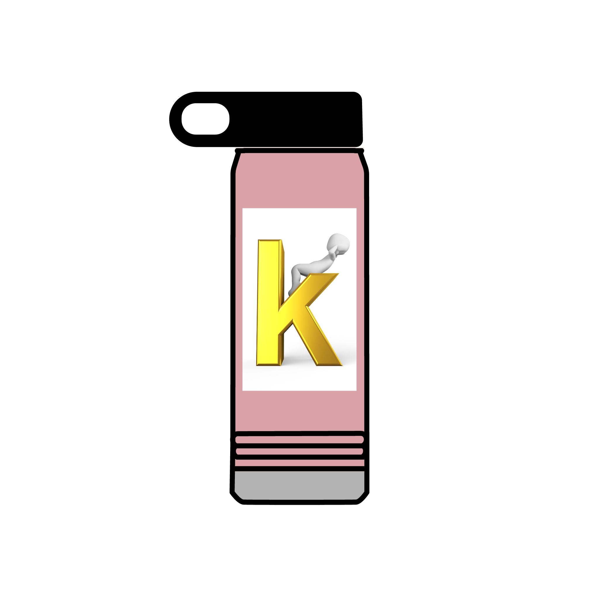 Yellow Letter K with 3D Figure Water Bottle | Personalized Initial 20oz