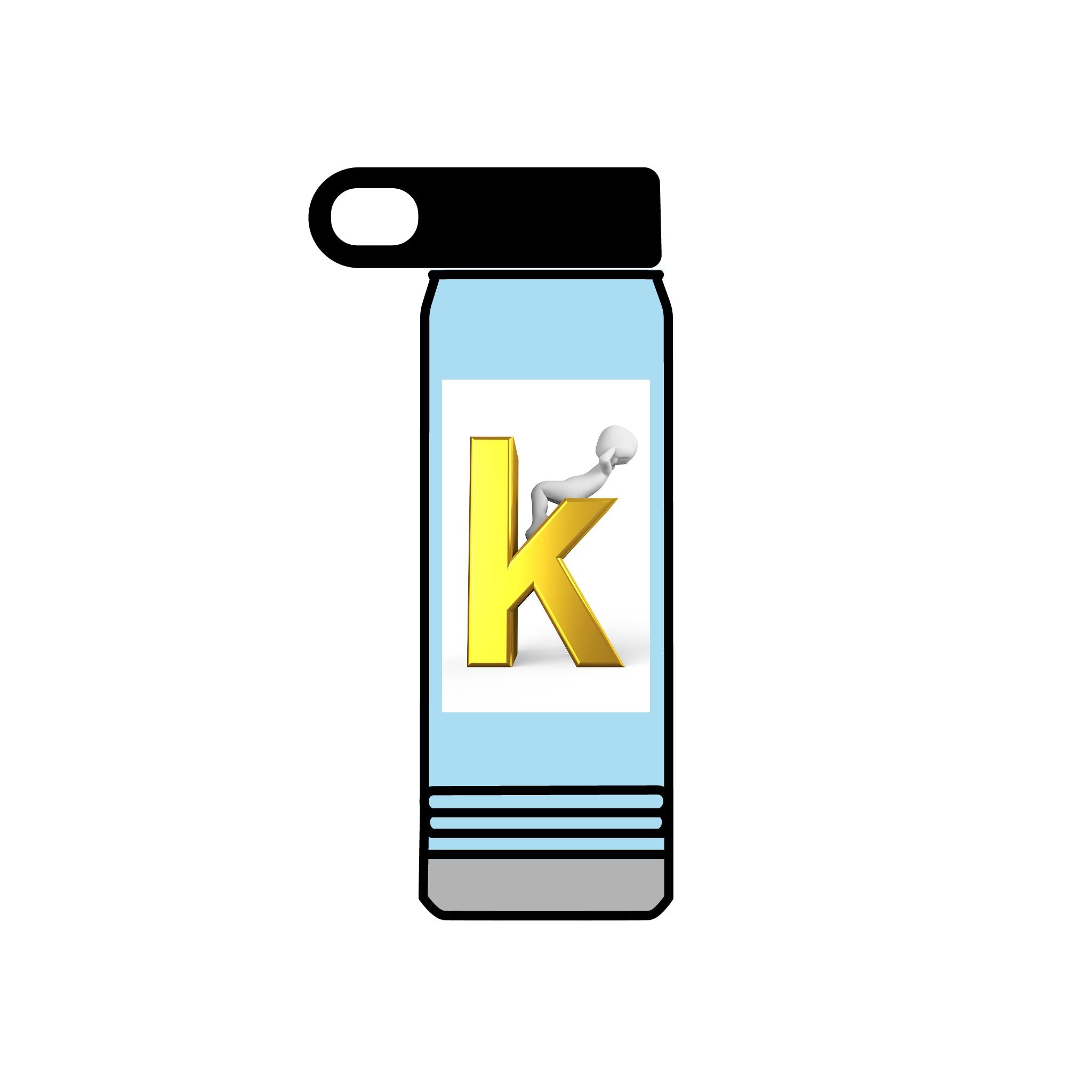 Yellow Letter K with 3D Figure Water Bottle | Personalized Initial 20oz