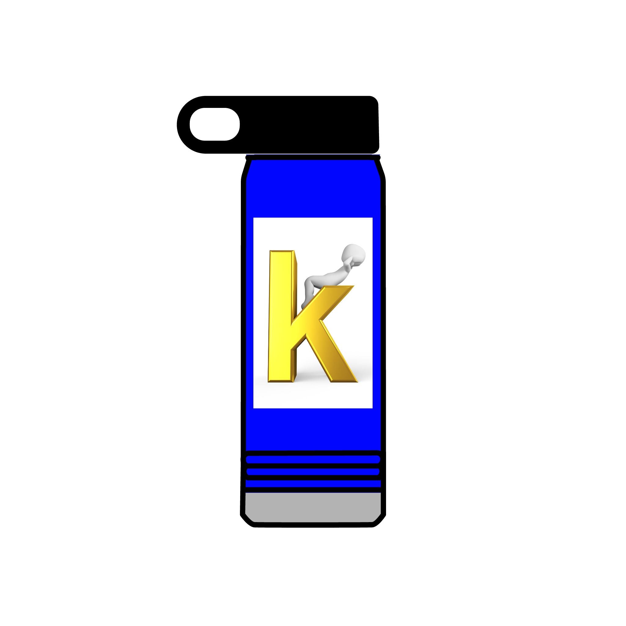 Yellow Letter K with 3D Figure Water Bottle | Personalized Initial 20oz