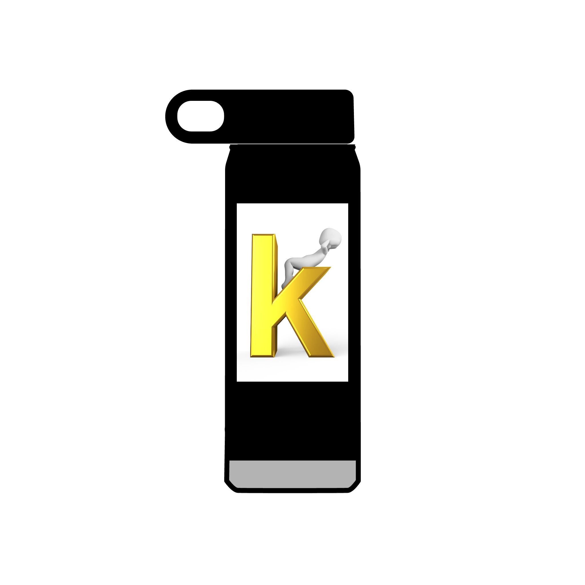 Yellow Letter K with 3D Figure Water Bottle | Personalized Initial 20oz