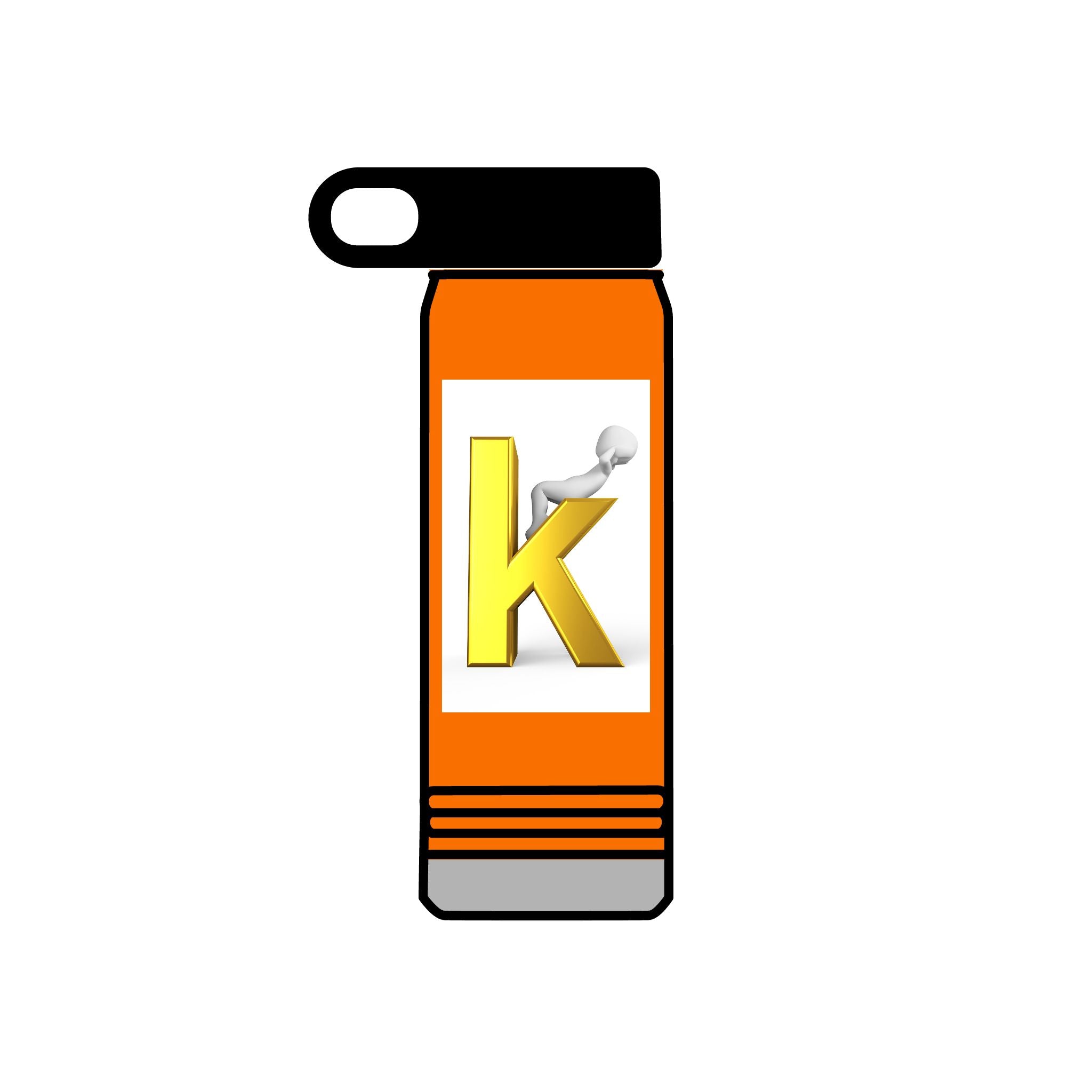 Yellow Letter K with 3D Figure Water Bottle | Personalized Initial 20oz