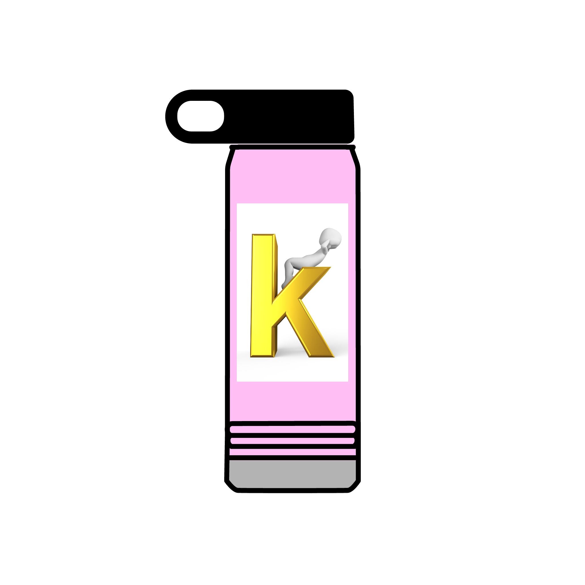 Yellow Letter K with 3D Figure Water Bottle | Personalized Initial 20oz