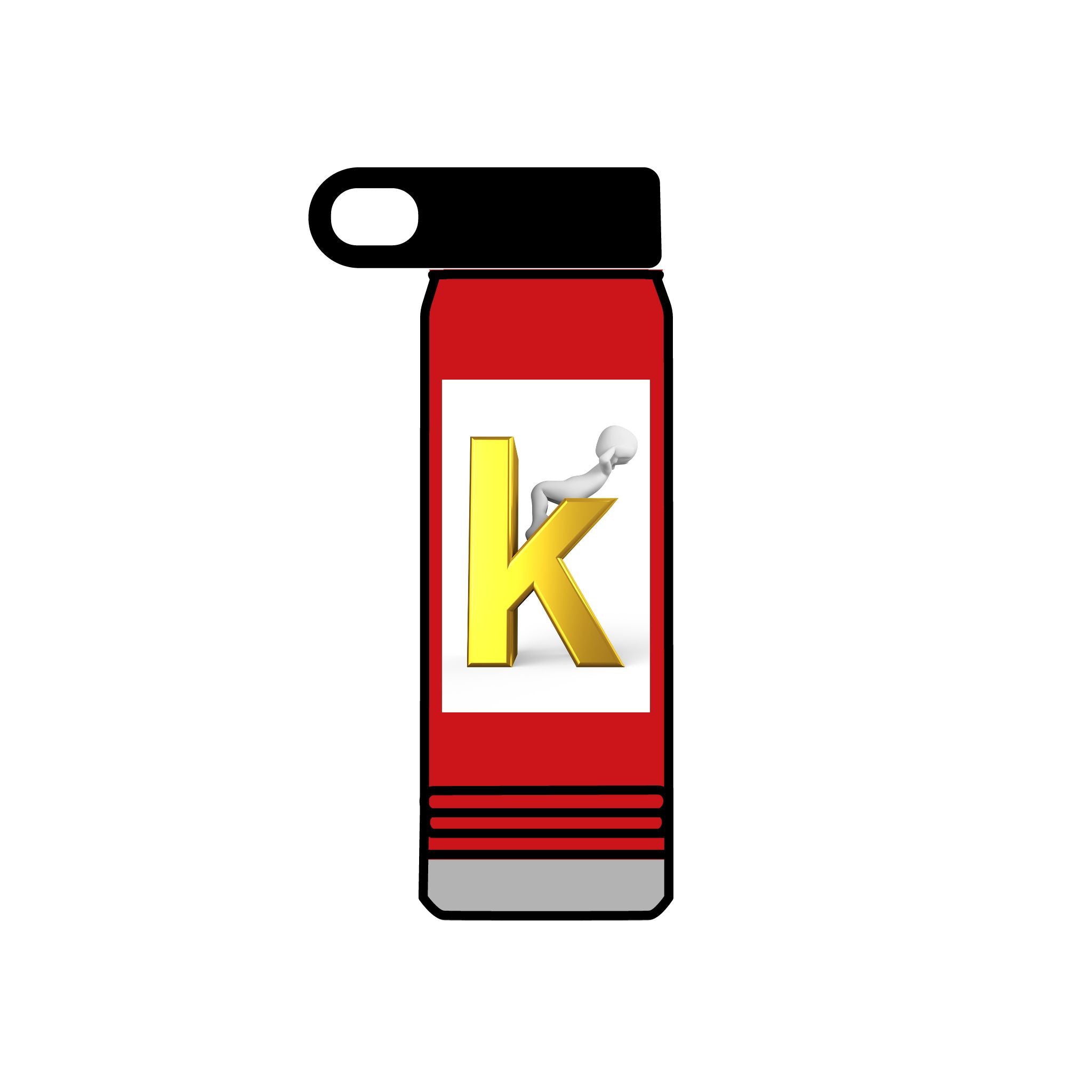 Yellow Letter K with 3D Figure Water Bottle | Personalized Initial 20oz