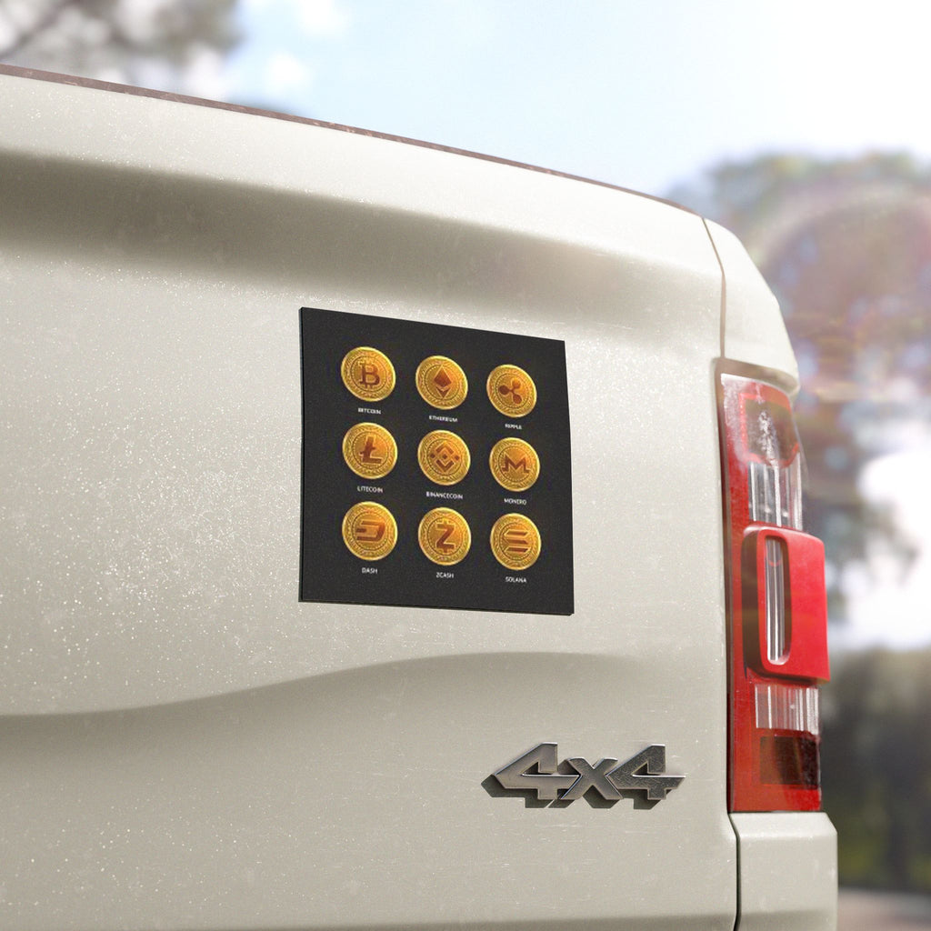 Cryptocurrency Coin Icons Car Magnet | Bitcoin Ethereum Ripple Litecoin Monero