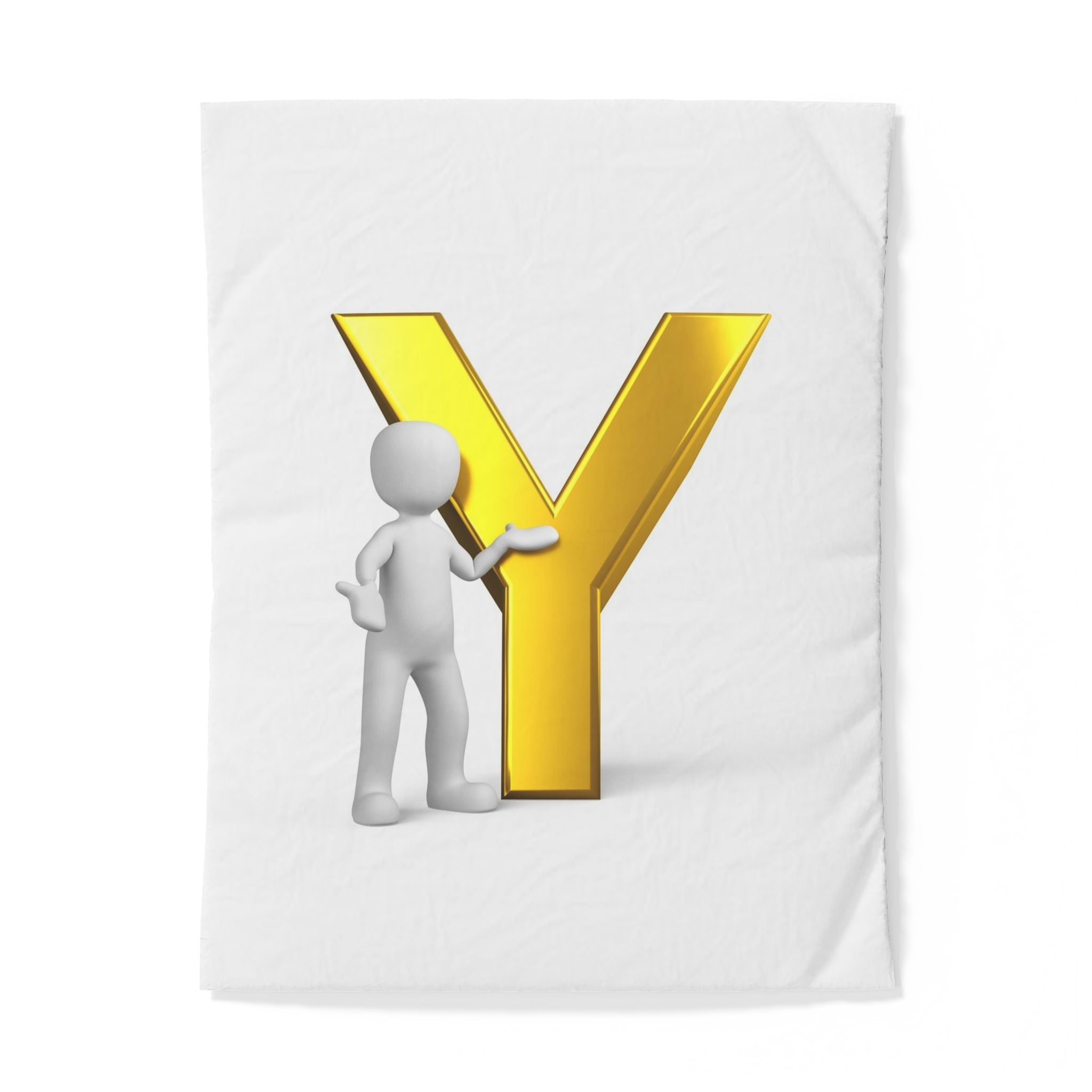 Golden Letter Y with 3D Figure Duvet Cover | Alphabet Initial Bedding