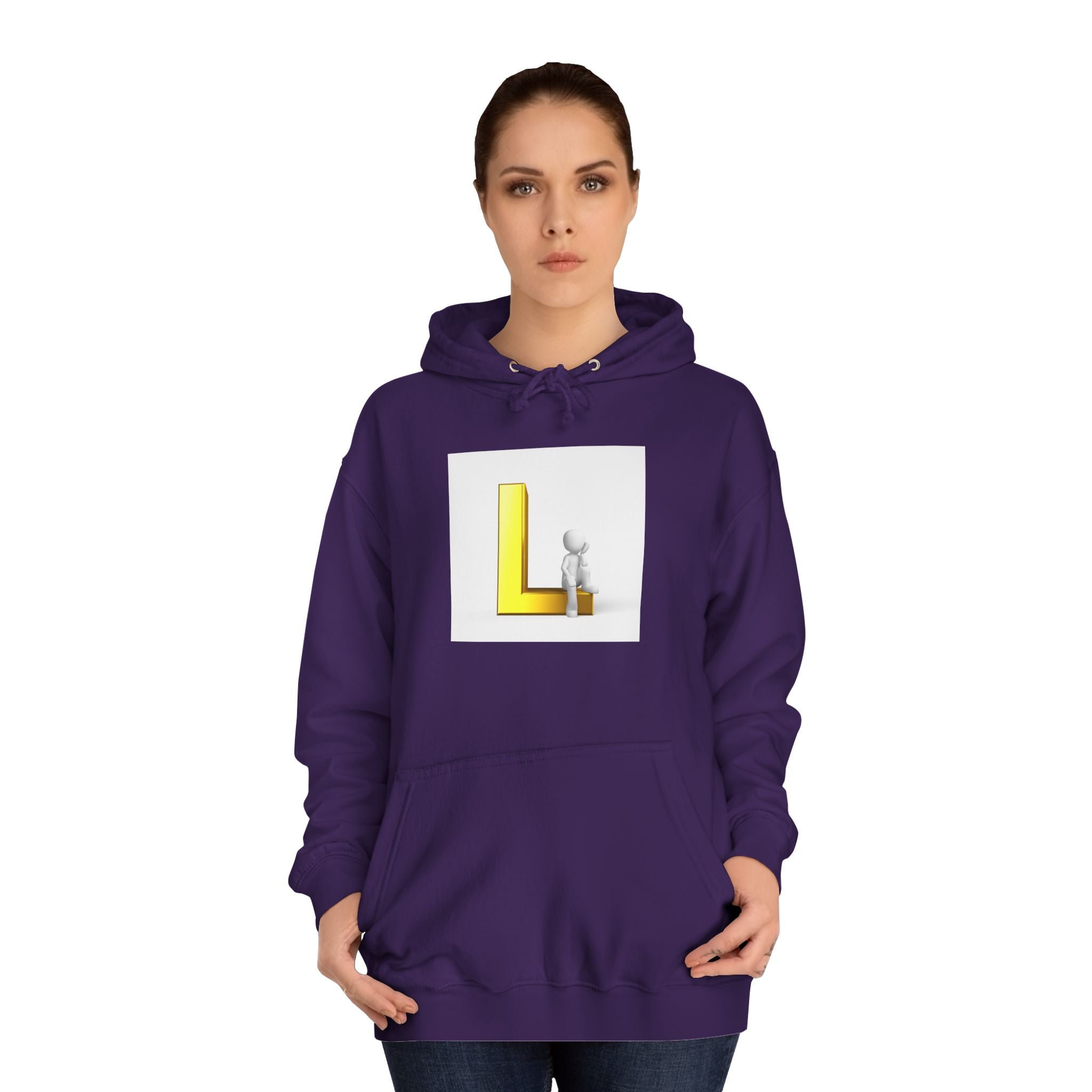 3D Letter L with Figure Hoodie | Initial L Sweatshirt