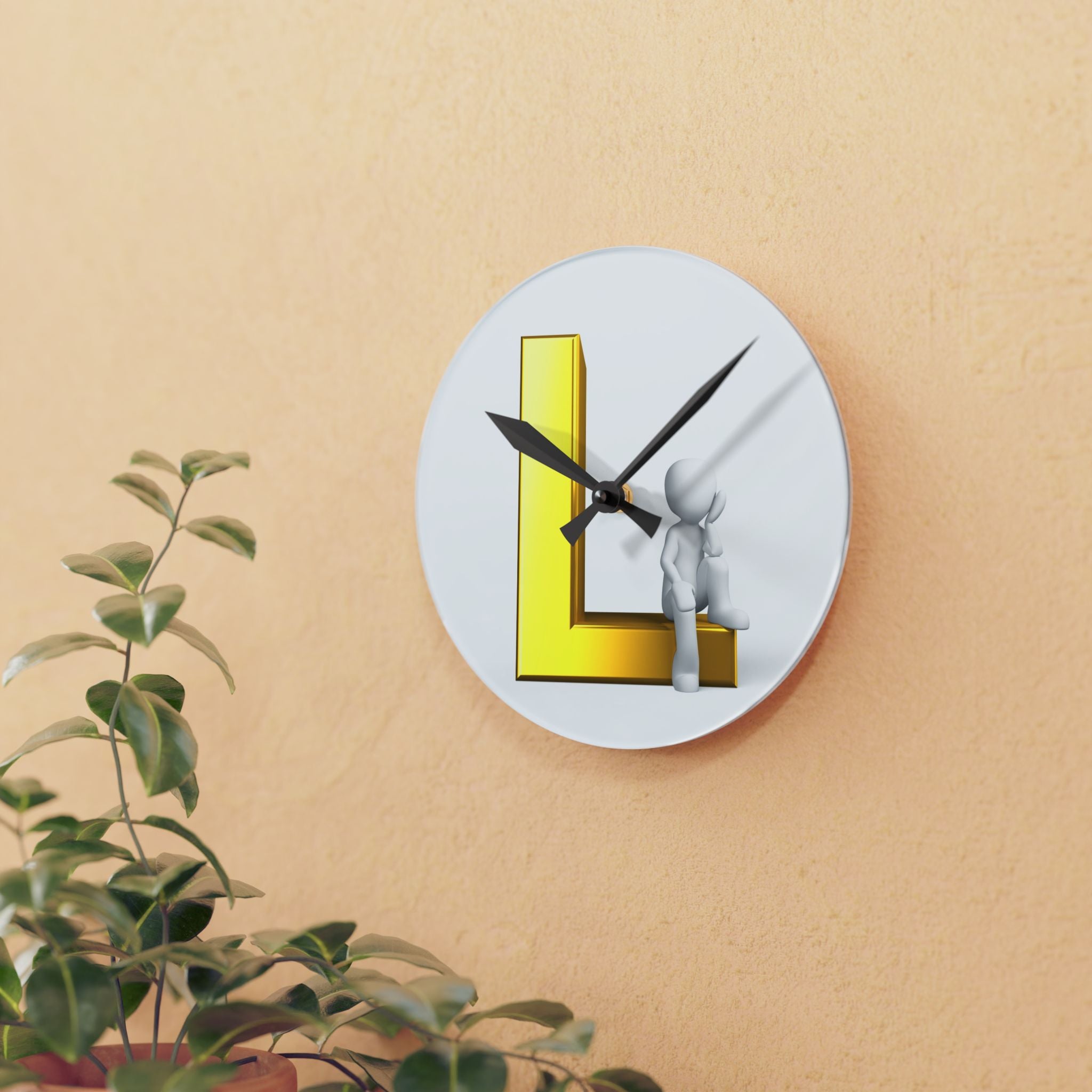 3D Letter L Design Acrylic Wall Clock | Initial Monogram Decor