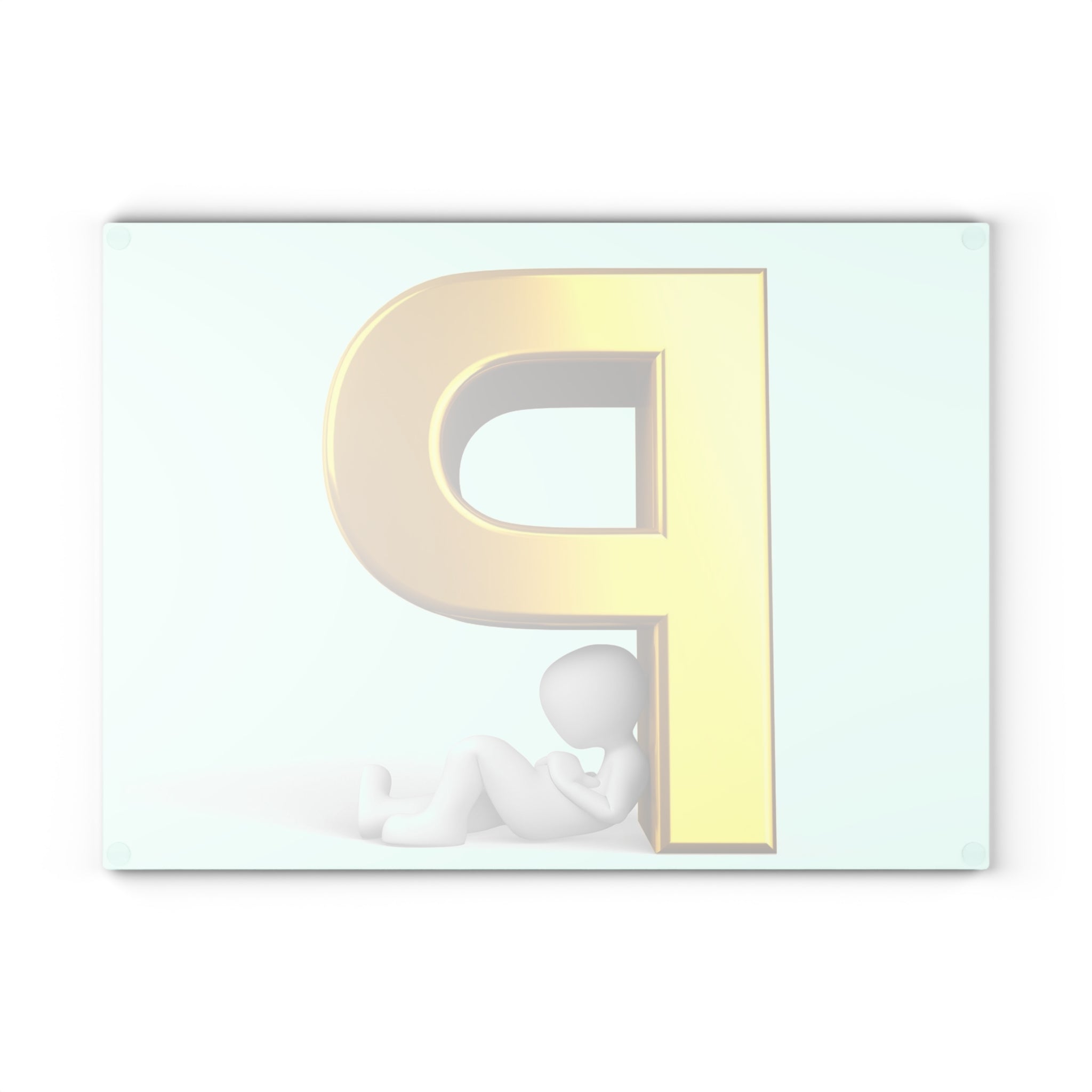Gold Letter P with Relaxing Figure Glass Cutting Board | Monogram Kitchen Décor