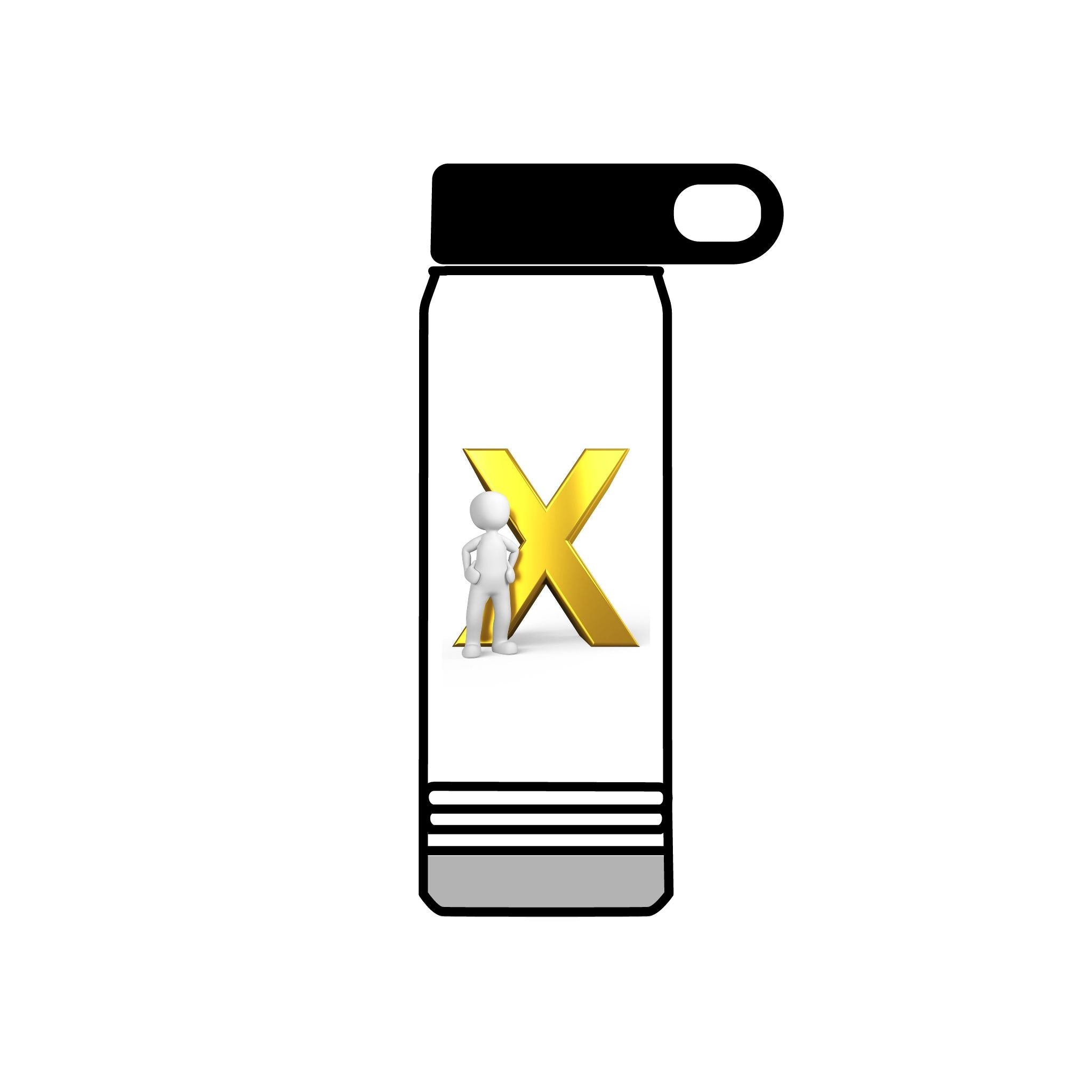 Gold Letter X with Thinking Figure Water Bottle | 20oz Stainless Tumbler
