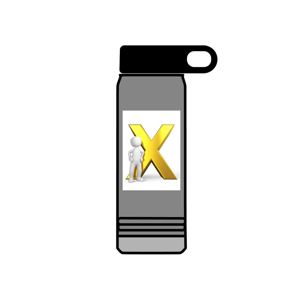 Gold Letter X with Thinking Figure Water Bottle | 20oz Stainless Tumbler