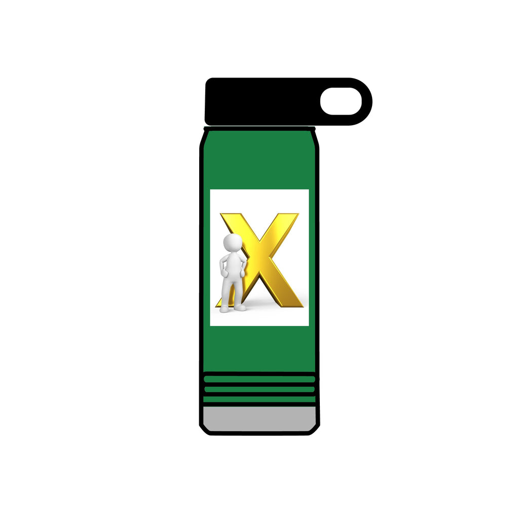 Gold Letter X with Thinking Figure Water Bottle | 20oz Stainless Tumbler